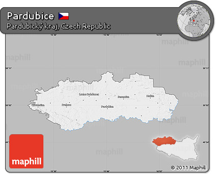 Gray Map of Pardubice, single color outside