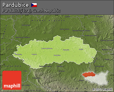 Physical Map of Pardubice, darken