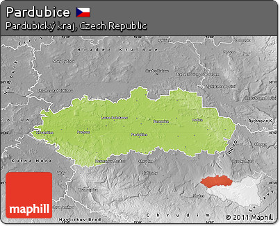 Physical Map of Pardubice, desaturated