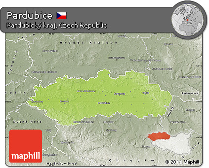 Physical Map of Pardubice, semi-desaturated