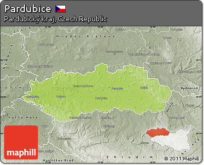 Physical Map of Pardubice, semi-desaturated