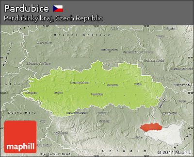 Physical Map of Pardubice, semi-desaturated