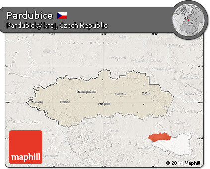 Shaded Relief Map of Pardubice, lighten
