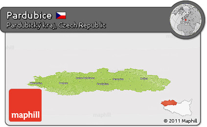 Physical Panoramic Map of Pardubice, cropped outside