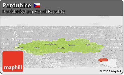 Physical Panoramic Map of Pardubice, lighten, desaturated
