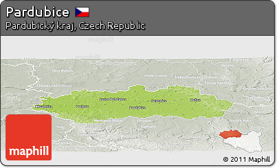 Physical Panoramic Map of Pardubice, lighten, semi-desaturated