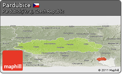 Physical Panoramic Map of Pardubice, semi-desaturated