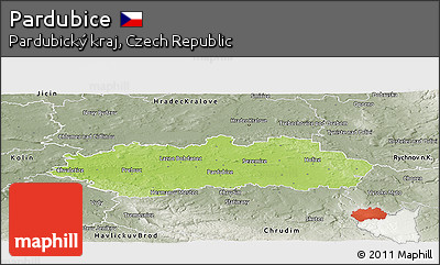 Physical Panoramic Map of Pardubice, semi-desaturated