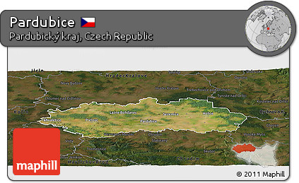 Satellite Panoramic Map of Pardubice, darken
