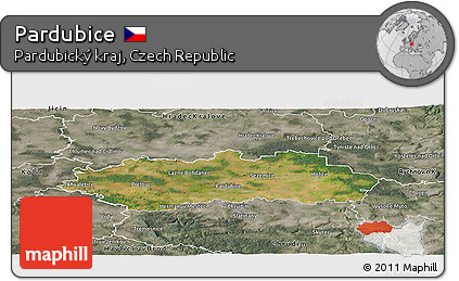 Satellite Panoramic Map of Pardubice, semi-desaturated