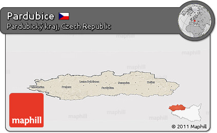 Shaded Relief Panoramic Map of Pardubice, cropped outside