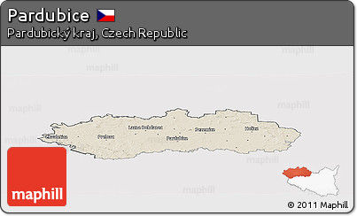 Shaded Relief Panoramic Map of Pardubice, cropped outside