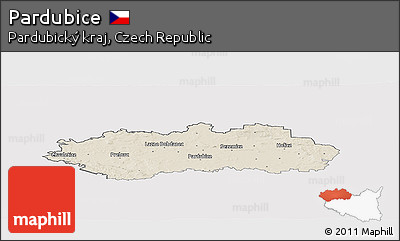 Shaded Relief Panoramic Map of Pardubice, cropped outside