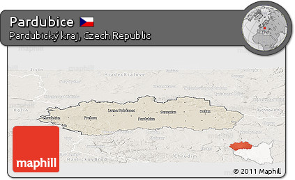 Shaded Relief Panoramic Map of Pardubice, lighten