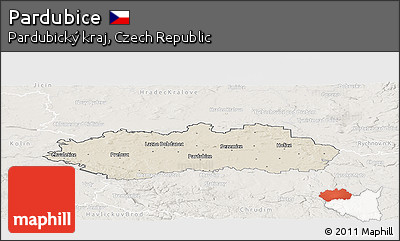 Shaded Relief Panoramic Map of Pardubice, lighten