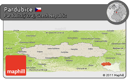 Shaded Relief Panoramic Map of Pardubice, physical outside
