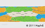 Shaded Relief Panoramic Map of Pardubice, political outside