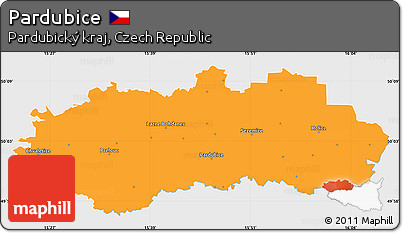 Political Simple Map of Pardubice, single color outside