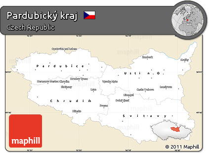 Classic Style Simple Map of Pardubický Kraj, single color outside