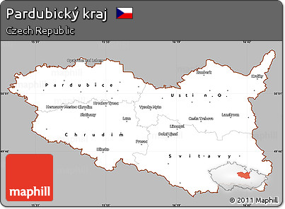 Gray Simple Map of Pardubický Kraj, cropped outside