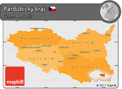 Political Shades Simple Map of Pardubický Kraj, single color outside