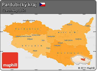 Political Shades Simple Map of Pardubický Kraj, single color outside