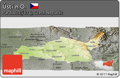 Physical Panoramic Map of Ústí N.O., darken, semi-desaturated