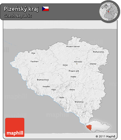 Gray 3D Map of Plzeňský Kraj, single color outside