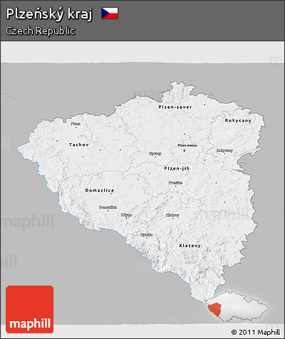 Gray 3D Map of Plzeňský Kraj, single color outside