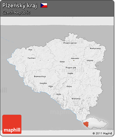Gray 3D Map of Plzeňský Kraj, single color outside