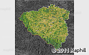 Satellite 3D Map of Plzeňský kraj, darken, desaturated
