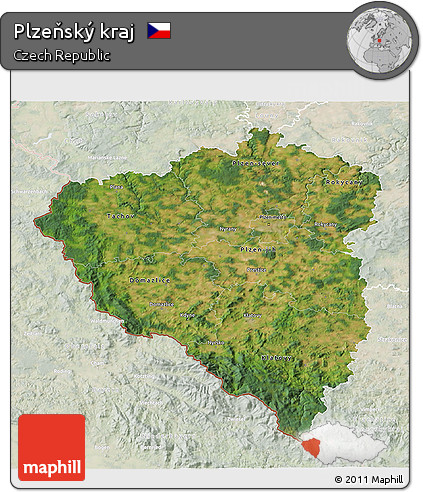 Satellite 3D Map of Plzeňský Kraj, lighten