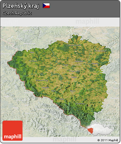 Satellite 3D Map of Plzeňský Kraj, lighten