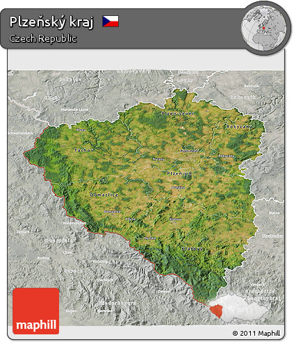 Satellite 3D Map of Plzeňský Kraj, lighten, semi-desaturated