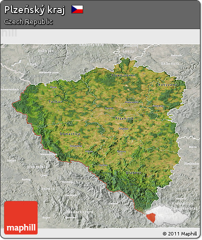 Satellite 3D Map of Plzeňský Kraj, lighten, semi-desaturated