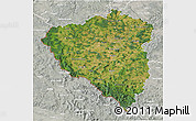 Satellite 3D Map of Plzeňský kraj, lighten, semi-desaturated