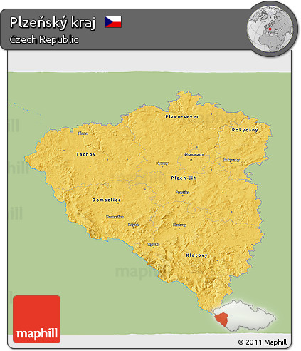 Savanna Style 3D Map of Plzeňský Kraj, single color outside