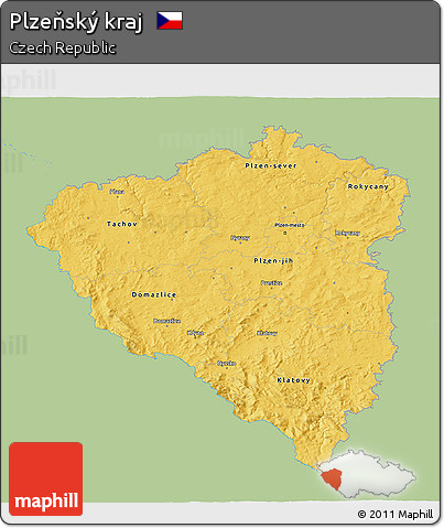 Savanna Style 3D Map of Plzeňský Kraj, single color outside