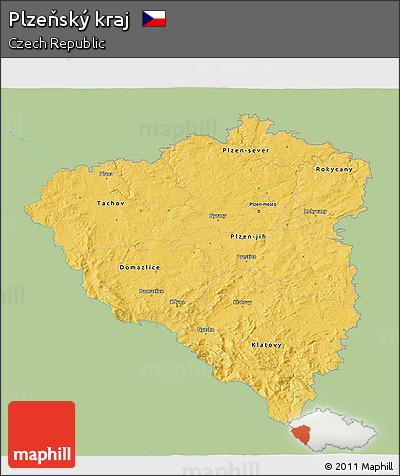 Savanna Style 3D Map of Plzeňský Kraj, single color outside