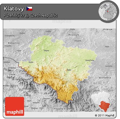 Physical 3D Map of Klatovy, desaturated