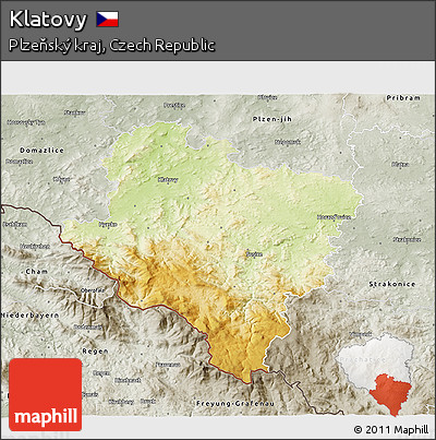 Physical 3D Map of Klatovy, semi-desaturated