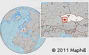 Gray Location Map of Klatovy, highlighted country, hill shading