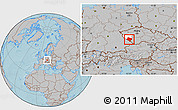 Gray Location Map of Klatovy, highlighted parent region, hill shading