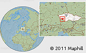 Savanna Style Location Map of Klatovy, highlighted country, hill shading