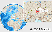 Shaded Relief Location Map of Klatovy, highlighted country, highlighted parent region
