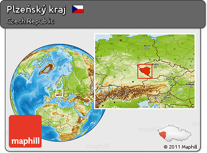 Physical Location Map of Plzeňský Kraj
