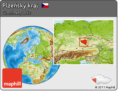 Physical Location Map of Plzeňský Kraj