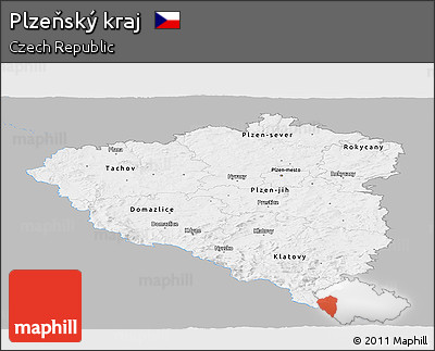 Gray Panoramic Map of Plzeňský Kraj, single color outside