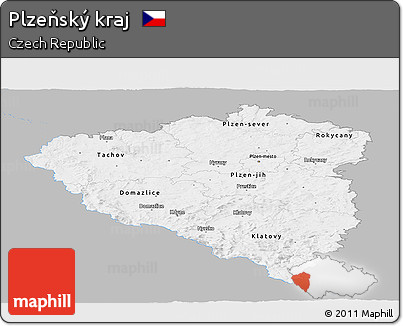 Gray Panoramic Map of Plzeňský Kraj, single color outside