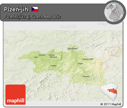 Physical 3D Map of Plzeň-jih, lighten
